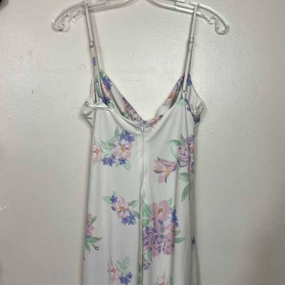 Zara Floral Print Cowl Draped Neck Ruched Adjustable Front Slit Midi Dress - Picture 16 of 16